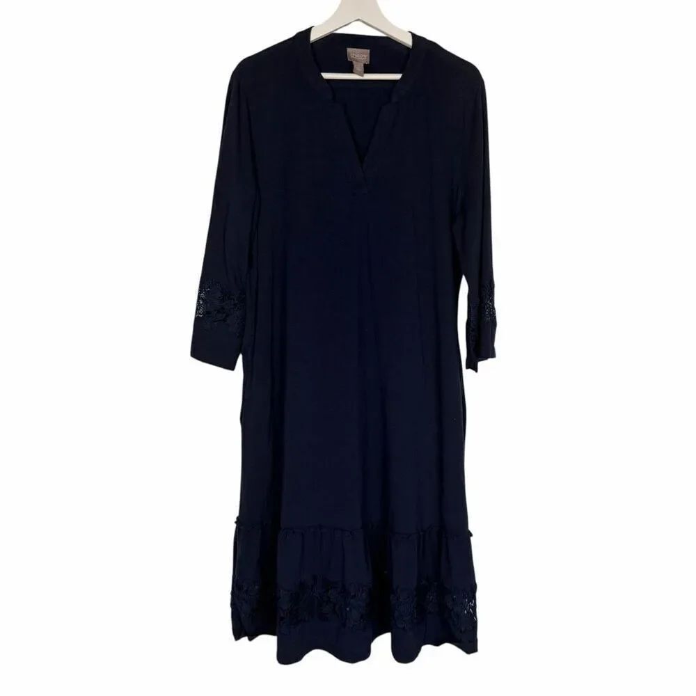 Chico’s Women’s size 12/Large Dress Blue Tiered Crochet